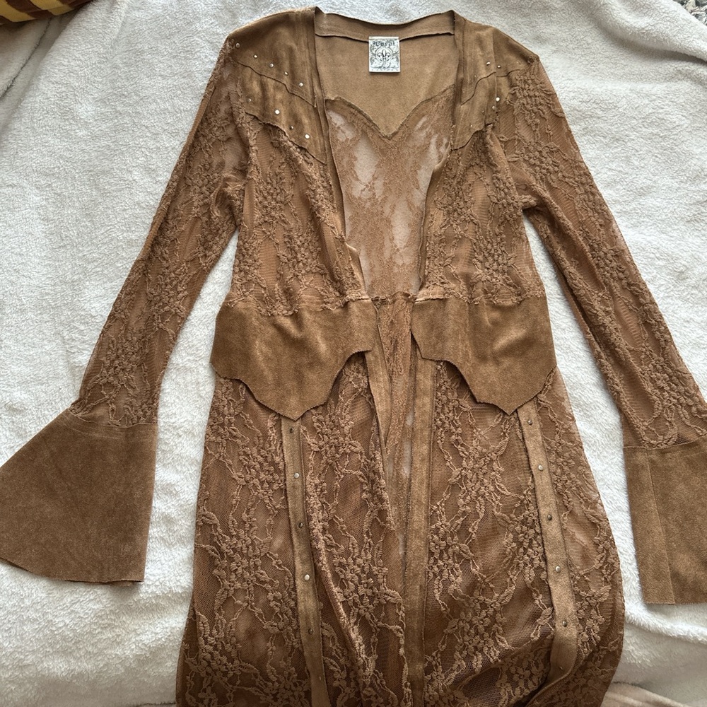 Vocal | Brown Lace Long Sleeve Cardigan